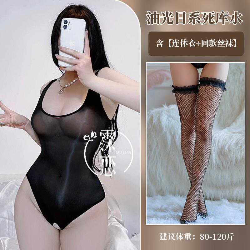 Błyszczący jednoczęściowy strój kąpielowy dla kobiet, seksowny, z perspektywą, japoński, dead pool, wodny, czyste pożądanie