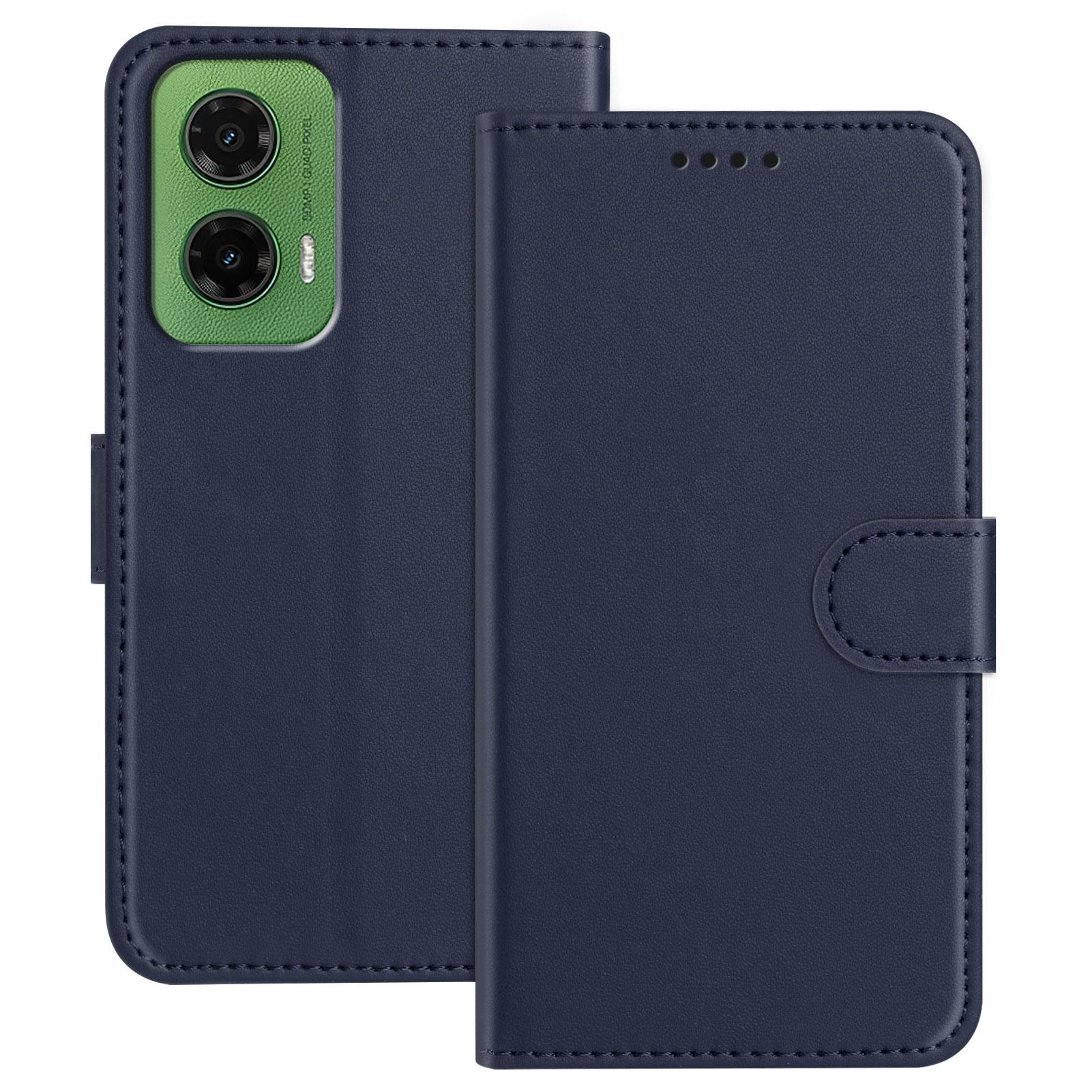 

For Motorola Moto G35 5G Leather Case Wallet Stand Solid Color Anti Drop Phone Cover Blue