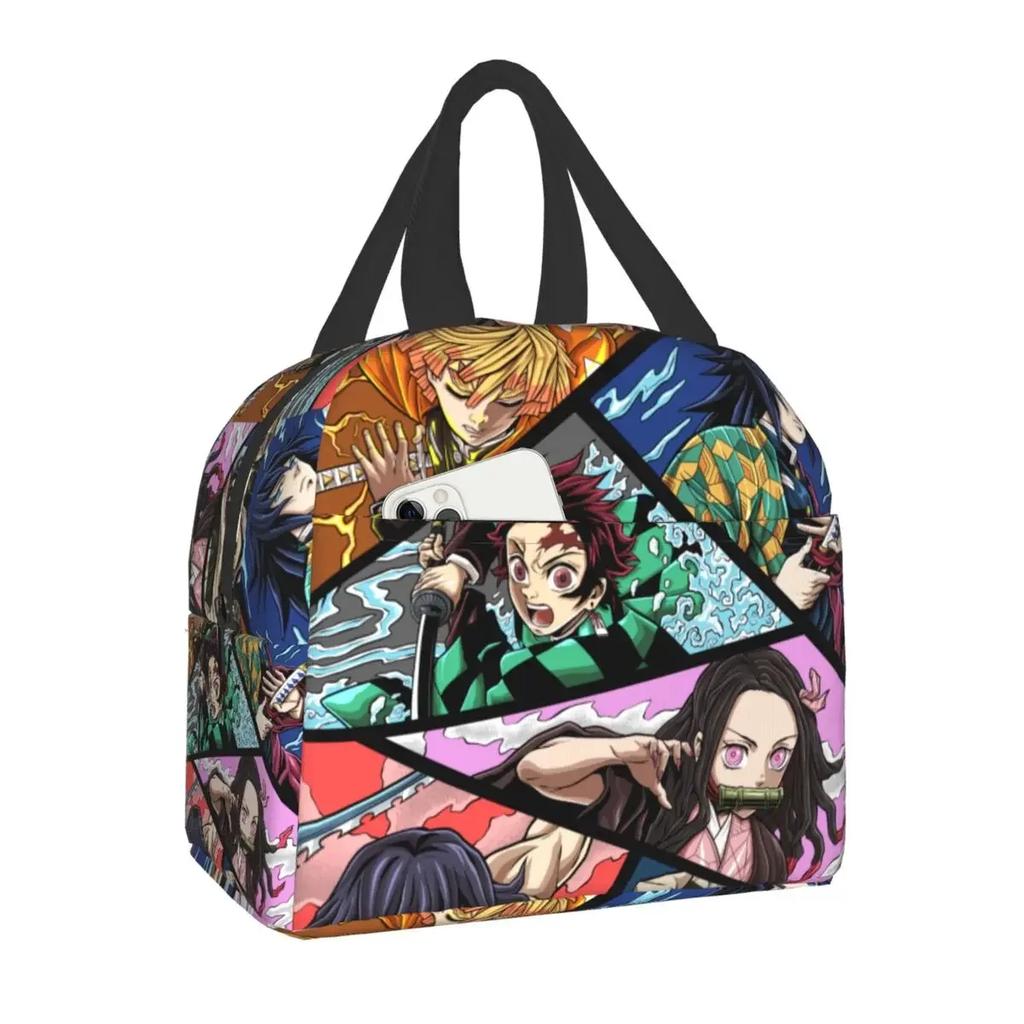 Niedliche Anime Muichiro Tokito Isolierte Lunchtasche für Frauen Kimetsu No Yaiba Kühltasche Thermische Bento-Box Schulfutter-Aufbewahrungstasche