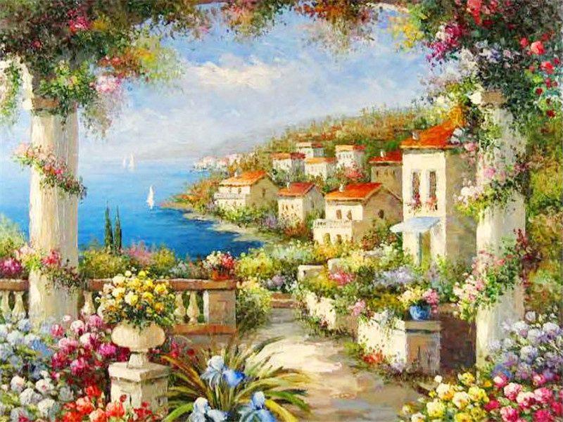 

RUOPOTY DIY рамка картина по номерам морской пейзаж ручная роспись настенная краска по номерам горное украшение 40x50cm NO Frame