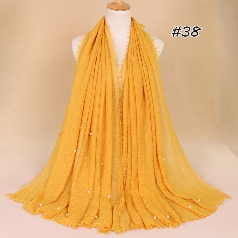 New Plain Crinkled Cotton Muslim Hijab Scarf Women Ladies Scarfs Shawls Head Wrap Pearl Beads Head Scarves Soft Muffler Stole
