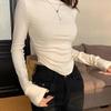 2023 Women's Slim Fit Long-Sleeve Turtleneck Pleated Waist Top for Autumn and Winter