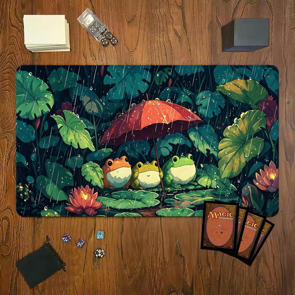 Lotus Leaf Cute Rain Frog Gaming Mouse Pad Playmat 24"X14" MTG TCG Office Desk Mat for Work Game PC Laptop Rug Carpet MousePad