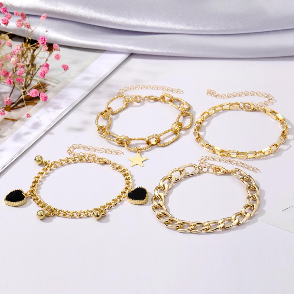 4 Uds. Pulsera bohemia de borla dorada para mujer, joyería elegante de estrella, cuentas de hojas geométricas, pulsera en capas, conjunto de pulsera con dijes