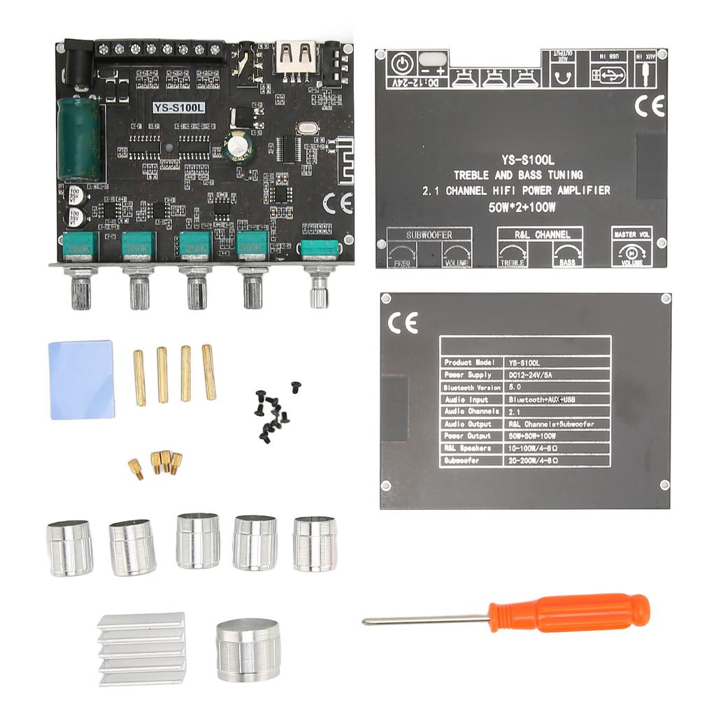 Bluetooth Amplifier Board 2.1 Channel 50W 50W 100W Wireless Subwoofer Amp Module with Treble Bass Control 12‑24V