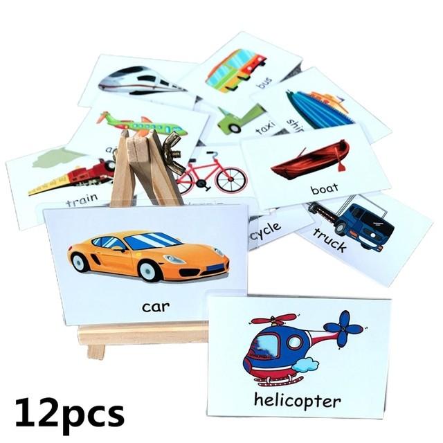 12 ks Dětské kartičky s anglickými slovy Barevné flash karty Vzdělávací hračky pro děti Rozpoznávání barev Paměť Vzdělávání Montessori