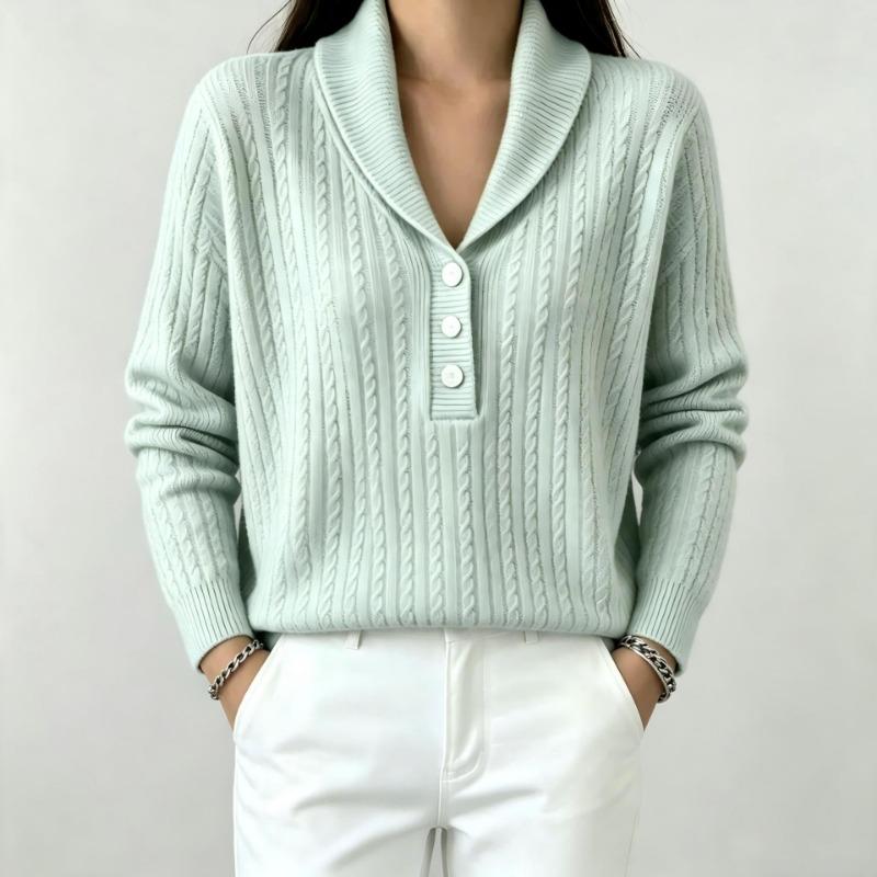 Women S Solid Polo Neck Long Sleeve Knit Sweater Casual Wear