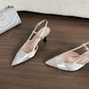 Sheepskin Version, Pointed Stiletto High Heels, Silver Satin Sandals, Versatile Femininity, Empty Bag Head Sandals, Female Summer