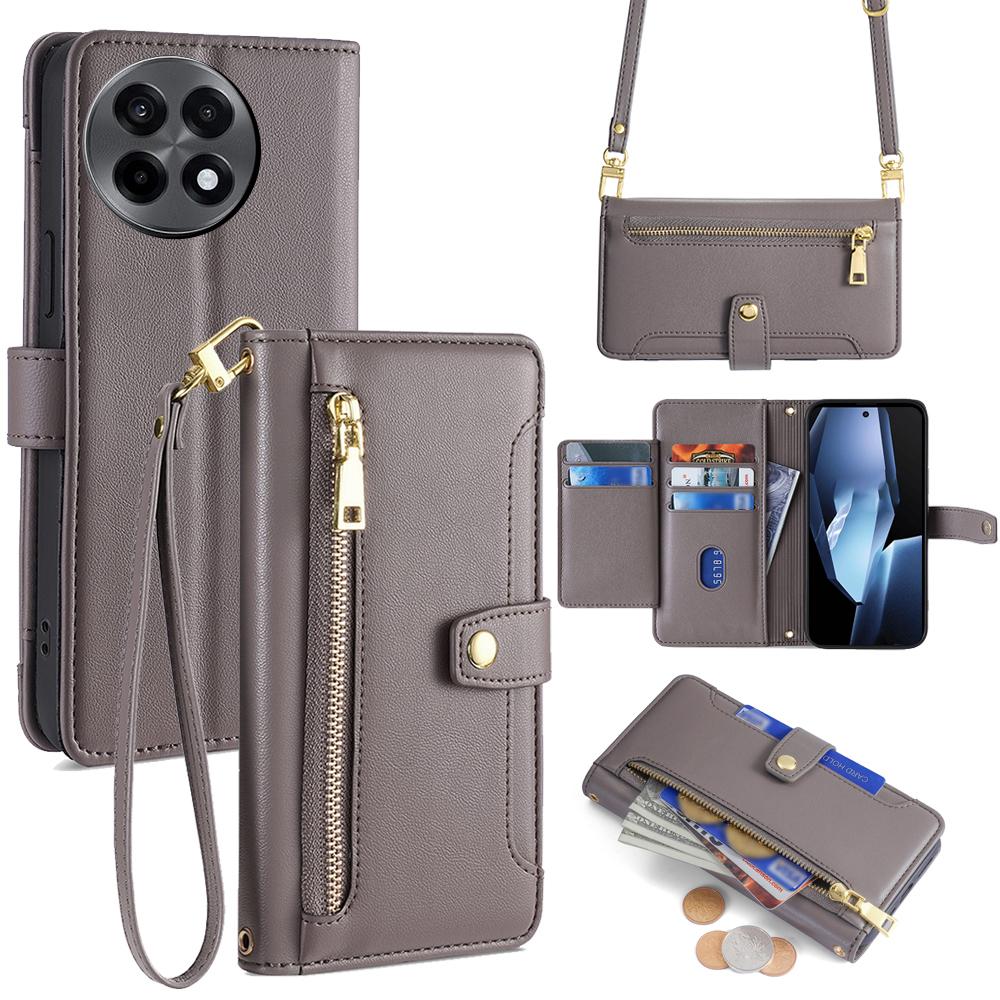 For OnePlus Ace 5 5G/Ace 5 Pro 5G Case Zipper Pocket Wallet Leather Phone Cover with 2 Straps