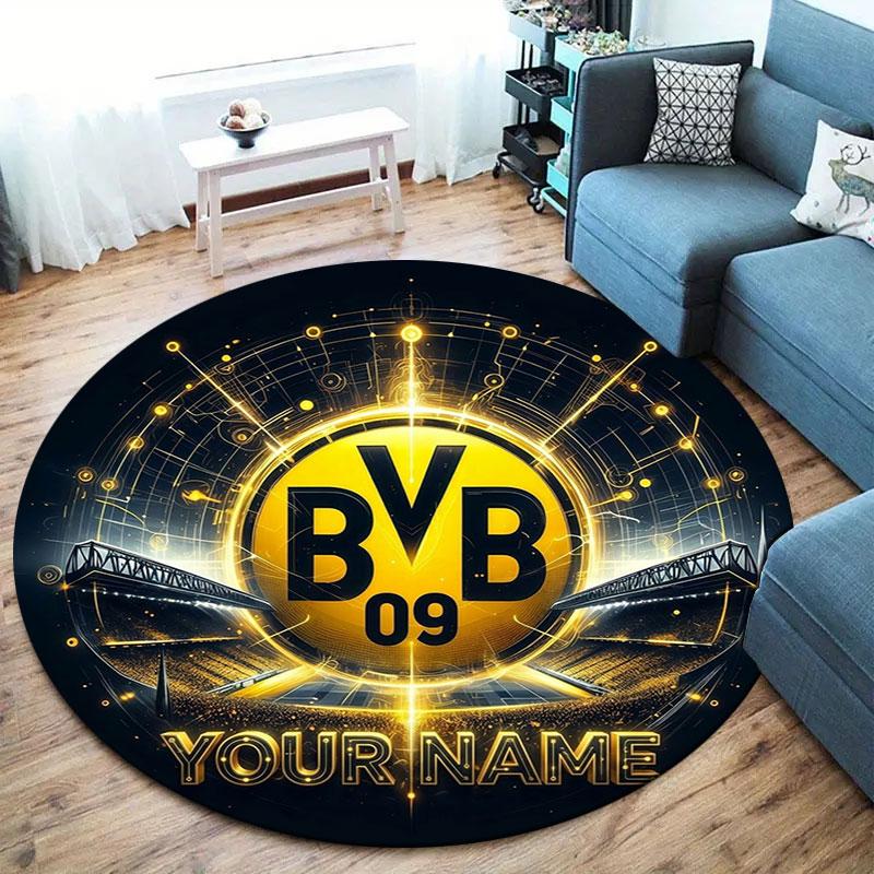 Borussia Custom Name Round Area Rug,Carpet Rug for Living Room Bedroom Sofa Playroom Decor,Non-slip Floor Mat