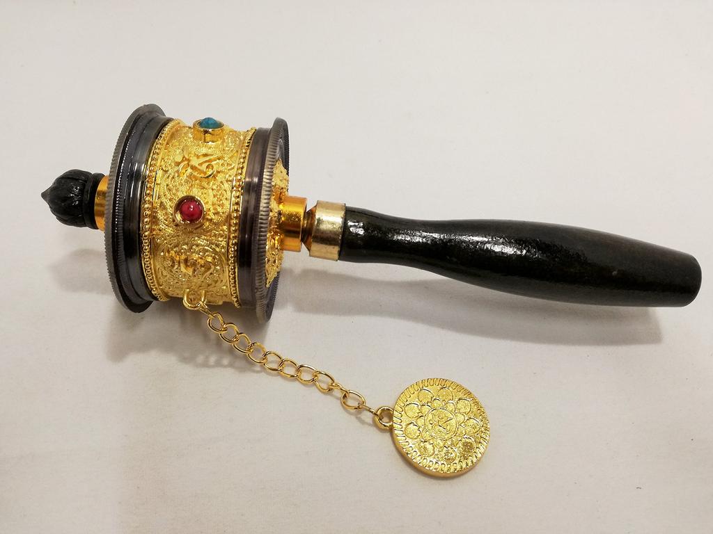 Prayer Wheel, Tibetan, Buddhist, Buddhist Sutra Transfer Device, Manikoro, Ritual Implement, Gold Decoration