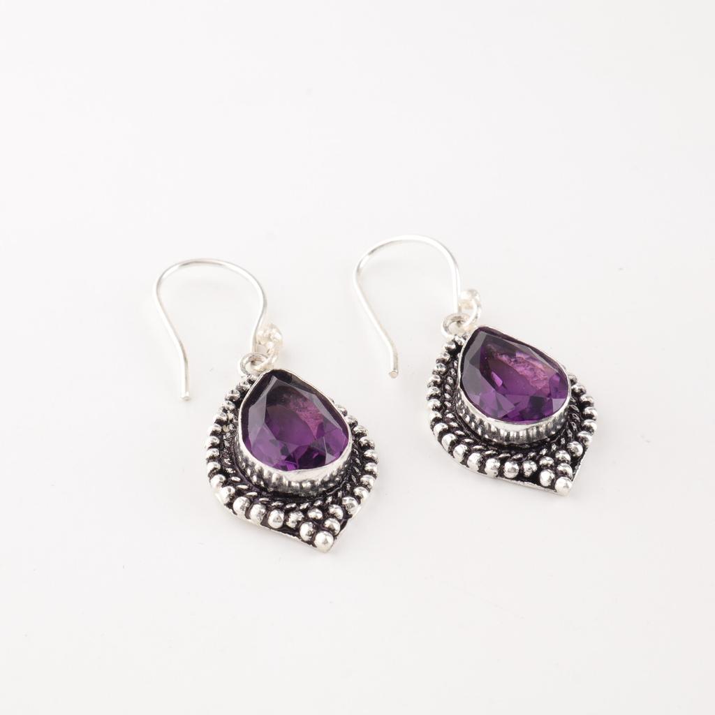 Amethyst Gemstone 925 Sterling Silver Handmade Jewelry Statement Women Earrings EE-164-12