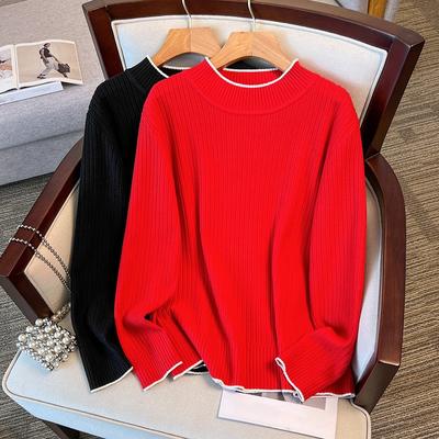 Women's Fall and Winter Long-sleeved Plus Size Knitted Top Temperament Commuter Half High Neck Bottoming Shirt