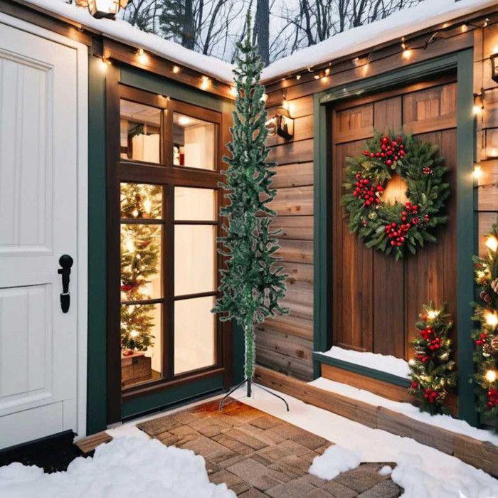 VidaXL Demi Sapin de Noël Artificiel Mince avec Support Arbre de Noël Décoration de Vacances Ornement de Fête Salon 344603
