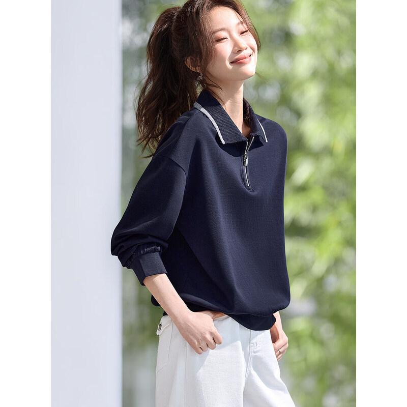Mohanyimei 2026 Spring Women s Color-Block Half-Zip Long-Sleeve Sweatshirt XL
