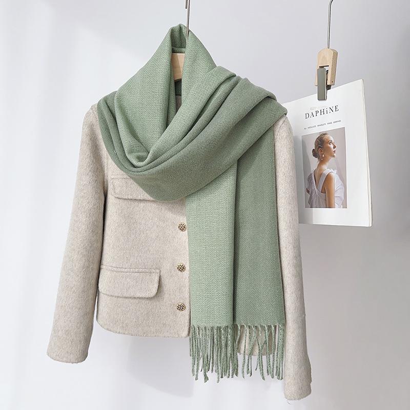 Double-Sided Solid Color Imitation Cashmere Scarf with Tassels – Cozy Korean Autumn/Winter Fashion for Students