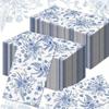 100pcs Blue Floral Paper Napkins Blue Floral Decorative Hand Towels for Bridal Shower Wedding Birthday Dinner Party Supplies