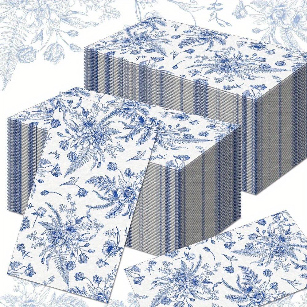 100pcs Blue Floral Paper Napkins Blue Floral Decorative Hand Towels for Bridal Shower Wedding Birthday Dinner Party Supplies