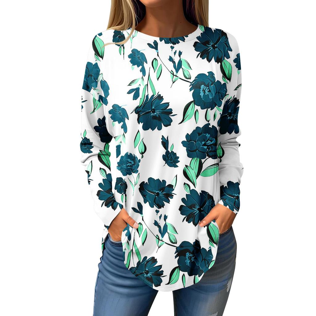 Tee Shirts For Women Fall Casual Long Sleeve Shirts Sweatshirt Christmas Printing Top Pullover