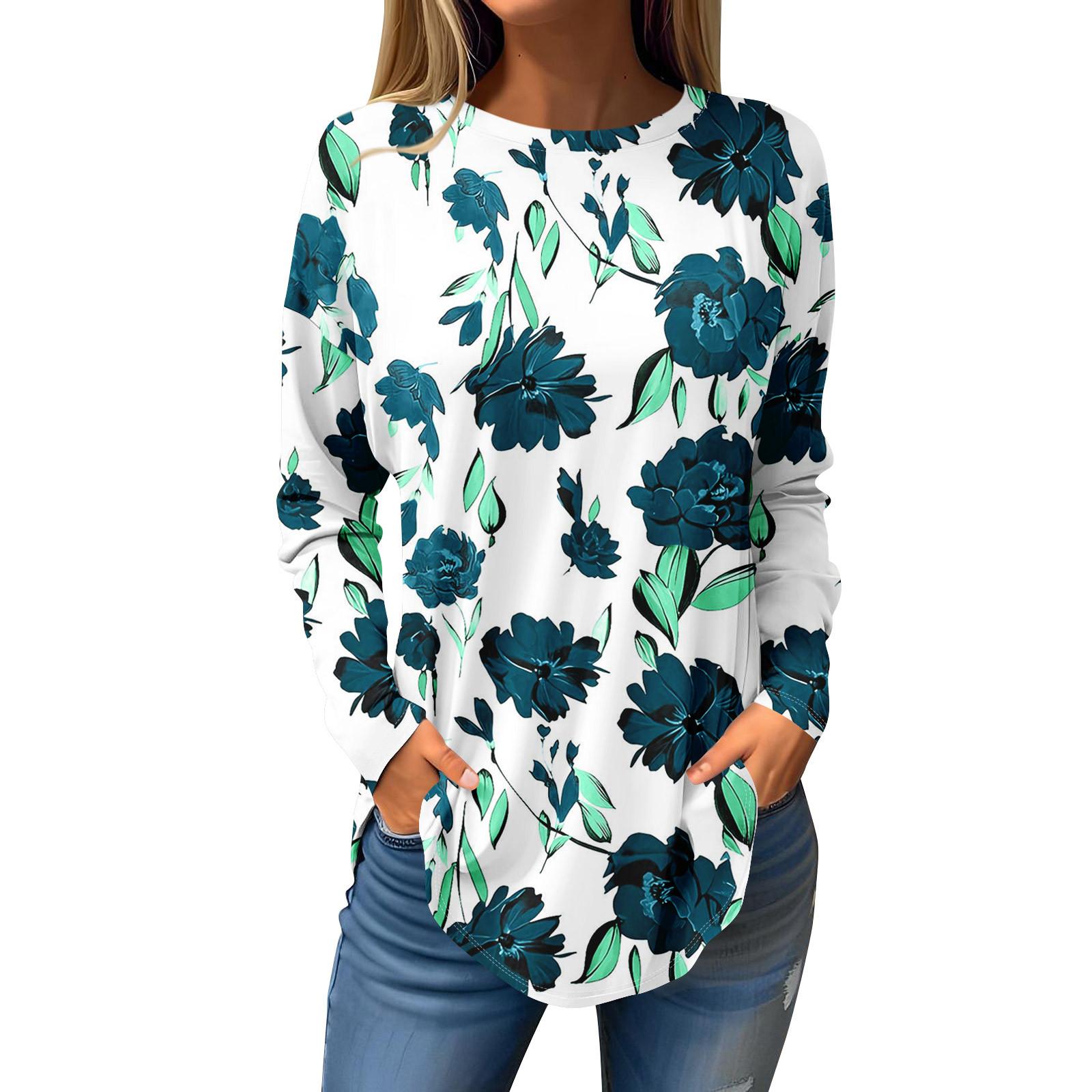 

Футболки для женщин, осенние повседневные рубашки с длинным рукавом, толстовка с рождественским принтом, топ, пуловер XXL