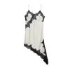 Vestido Mini de Fiesta Sexy para Mujer con Retazos de Satén y Encaje, Espalda Descubierta, Asimétrico, Tirantes Finos