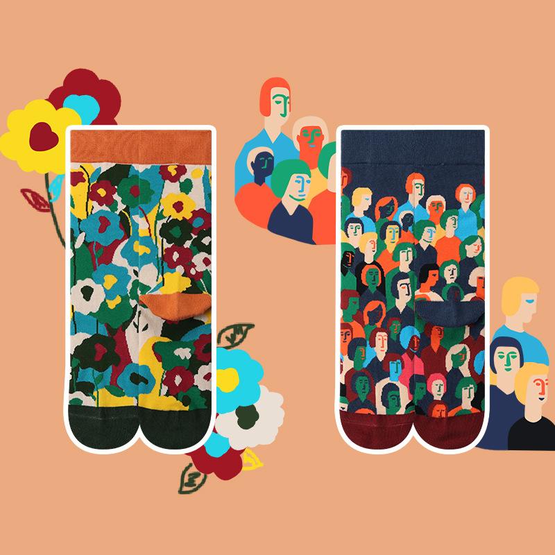 New French high-quality men and women couples in the tube jacquard cartoon socks personality trend men and women socks