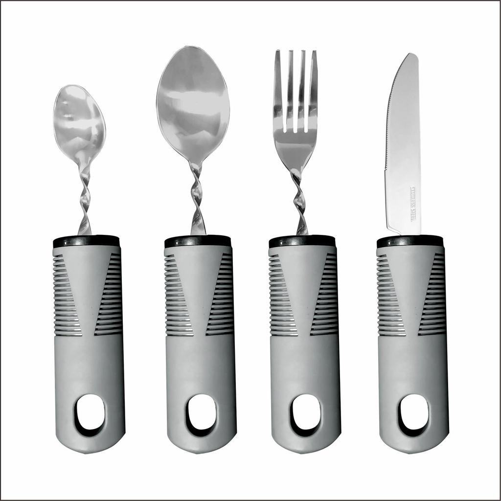 Stainless Steel Adaptive Foldable Utensil Set with Anti-Shake Rubber-Plastic Handle for Elderly Rehabilitation (Knife, Fork, Spoon)