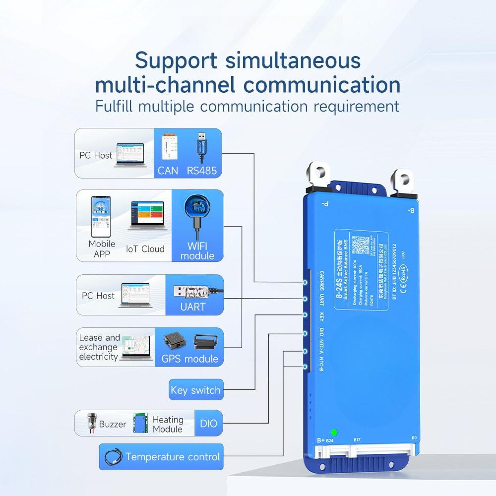 4s-24s Smart Active Balance BMS 4S~8S BT Protective Board 16S 12v 24v 36v 100A Lifepo4 Li-ion Battery Protection Board
