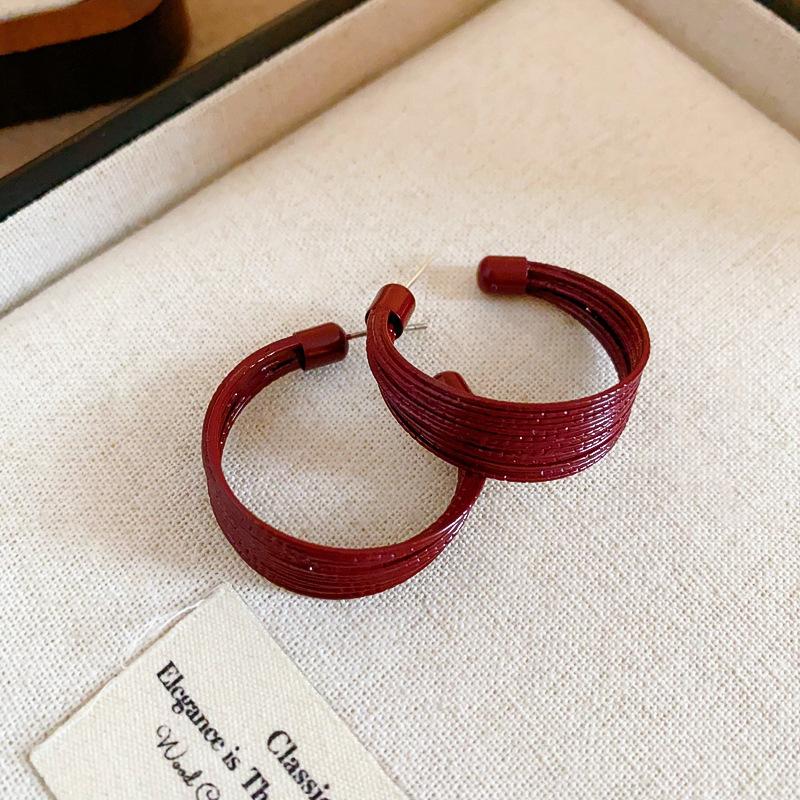 Silver Needle Ankara Red Geometric Stud Earrings Female Korean Ins Fashion Design Earrings High-end Exquisite Earrings