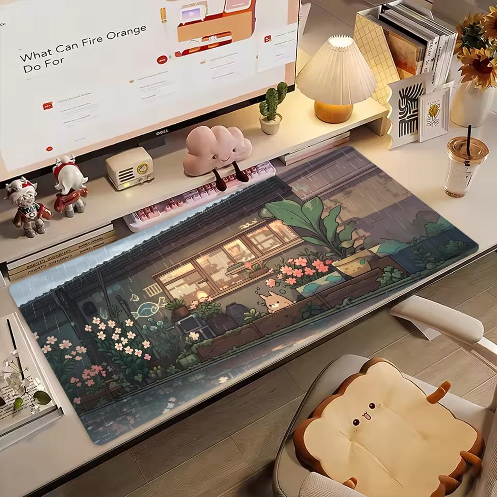 Cozy Anime Street Extended Gaming Mouse Pad Non-Slip Rubber Base Large Desk Mat Mouse Pad For Laptop PC Gaming Setup Decor
