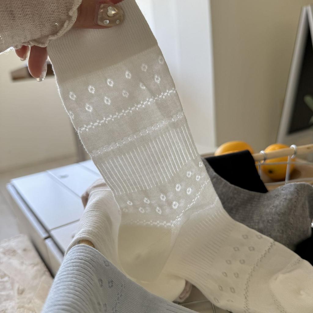 Thin Small Fresh Socks Korean Solid Color Hollow Mesh Love Socks Versatile Socks Cotton
