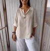 Women's Loose V Neck Tunic Blouse Casual Half Sleeve Loose Linen Shirt Tops Streetwear Workout Shirt Oversized Tops Tunic