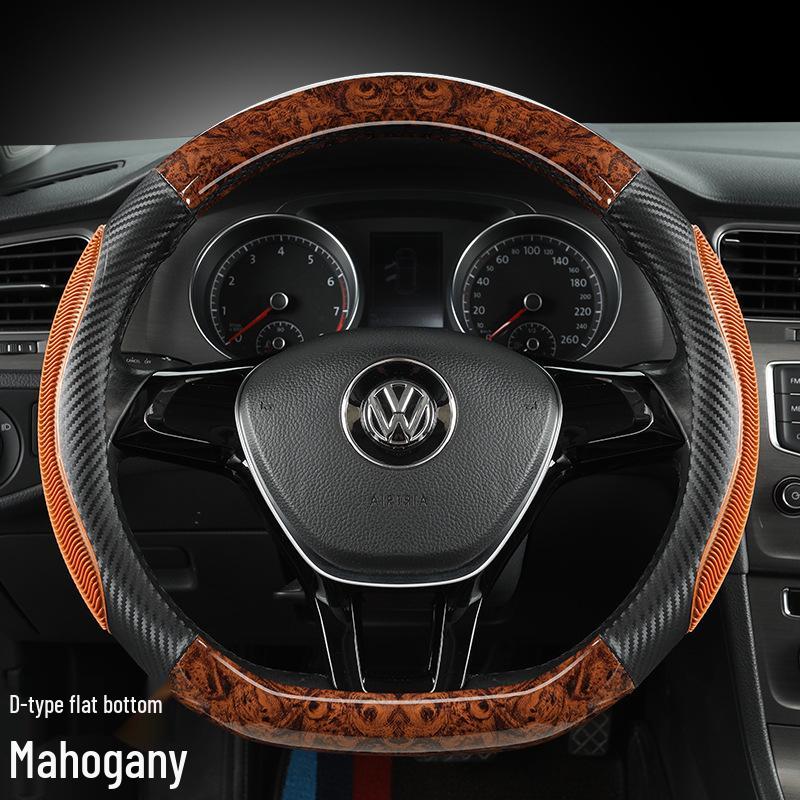 Steering Wheel Cover with Wood Grain & Carbon Fiber Trim for Volkswagen Sagitar & Magotan