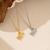 Lucky Four-Leaf Clover Titanium Necklace with Zircon Double Pendant