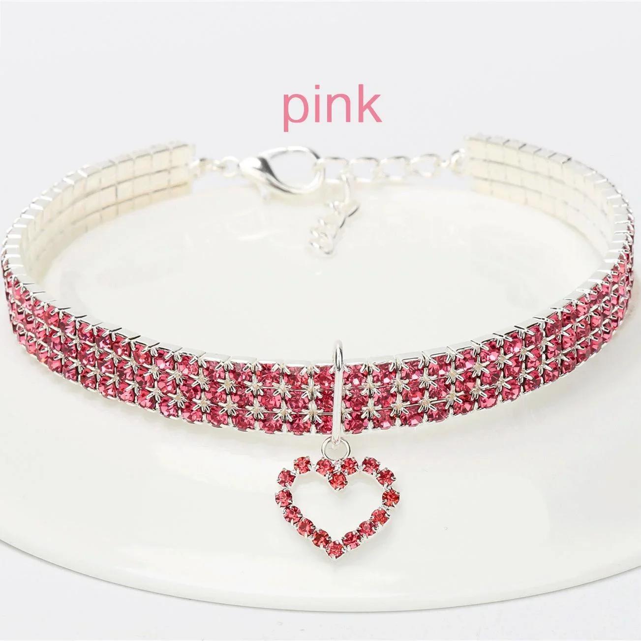

Crystal Cute Pet Collar Chain Pendant Necklace Dog Cat Puppy Adjustable Collar Pet Accessories for Small Dogs and Cats S рожевий