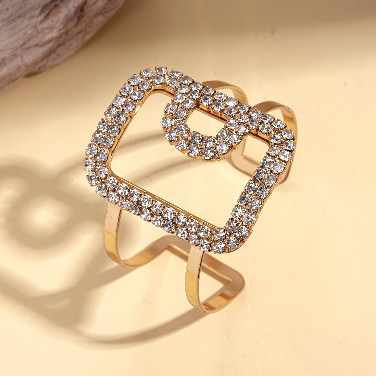 

Metal sense diamond-set square geometric opening bracelet, arm ring exaggerated personality fashion light luxury jewelry