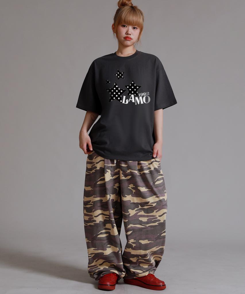 LIKE THE MOST Pattern Star Lamo Oversized Short Sleeve T-Shirt_Charcoal