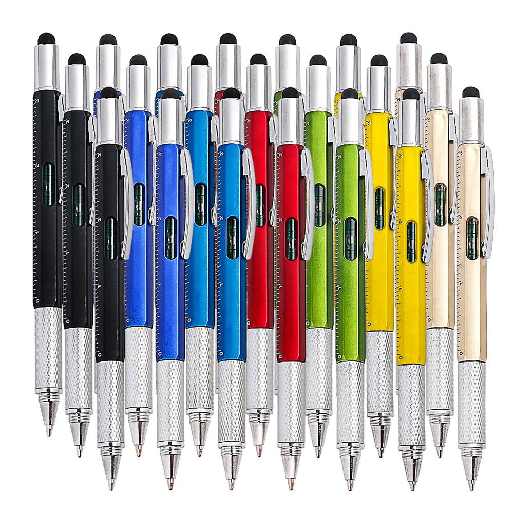 6 In 1 Multifunction Ballpoint Pen Touch Screen Stylus Capacitive Pen With Screwdriver Ruler Levelgauge Refillable Pencil Tools