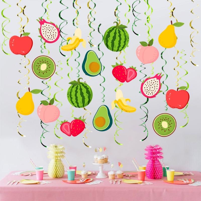 Set di 30 Spirali Frutta da Appendere per Feste Spirali a Tema Frutta Decorazioni Frutta Vivaci per Celebrazioni di Bambini