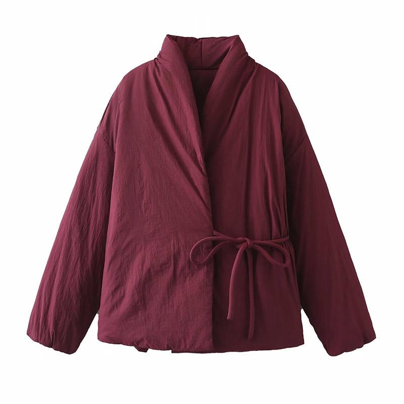 

Women s Lace-up Wrap Kimono-style Jacket V-neck Long-sleeved Padded Warm Jacket Coat 2026 Spring Autumn New Female Solid Color Outerwear L бордовий