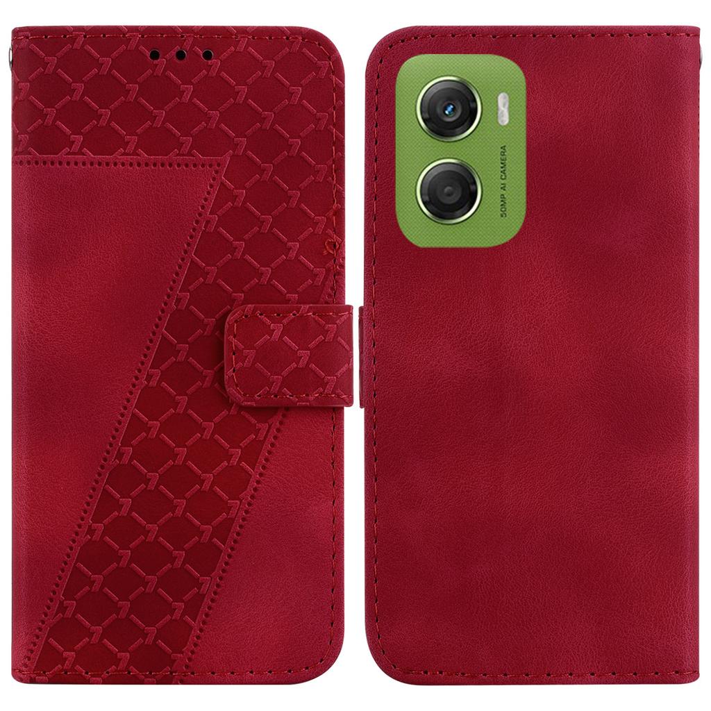 For Motorola Moto G06 4G Stand Case 7-Shaped Pattern Imprint Leather Phone Cover with Strap