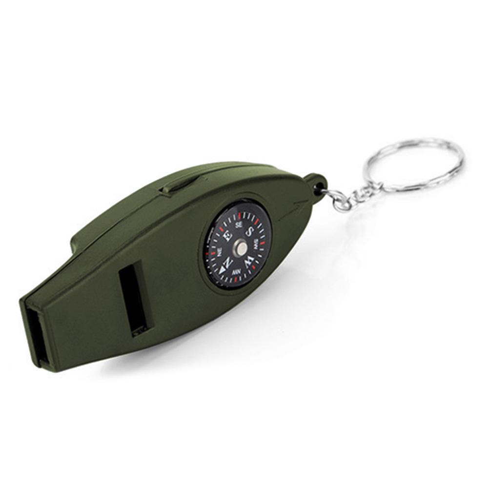 Multifunction 4 in 1 Safety Whistle Compass Thermometer Magnifier with Keychain Outdoor Travel Emergency Survival Kits