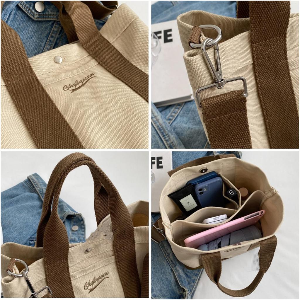 BEIBANG Women's Mini Tote Canvas Bag, Handbag, Crossbody Bag, Canvas Shoulder Bag, 3-Way, Embroidered, Commuter Bag, Small Handbag, Diaper Bag,