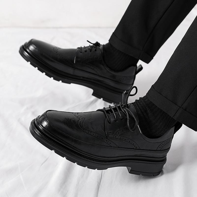 Fashion Men's Leather Shoes Outdoor Fashion Leather Lace-Up Oxfords Men's Business Wedding Shoes Casual Dress Brogue Shoes for Men