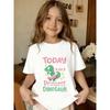 European Sizes Summer Fashion Girls' Short-Sleeve T-Shirt, Dinosaur Cartoon Print Casual Top, Skin-Friendly and Comfortable Fabric