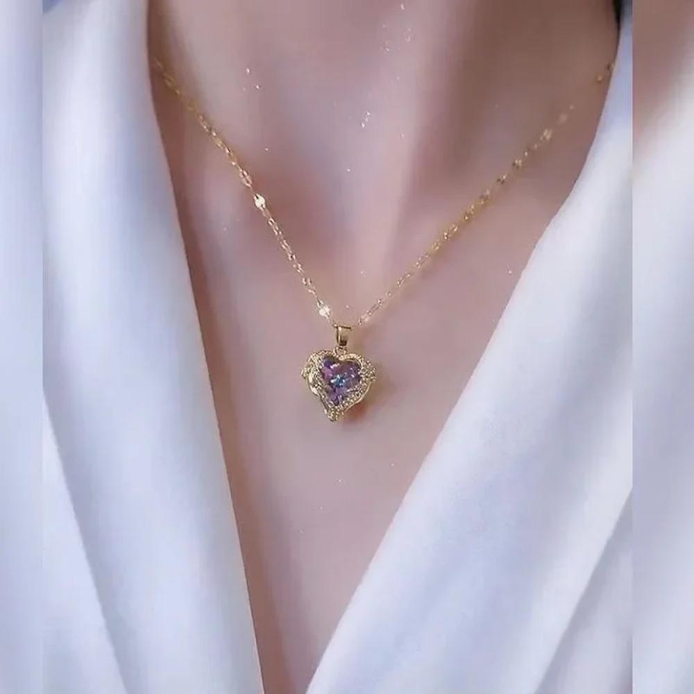 Fashion Heart Pendant Necklace for Women Girls, Luxury Zircon Love Statement Jewelry, Elegant Gift