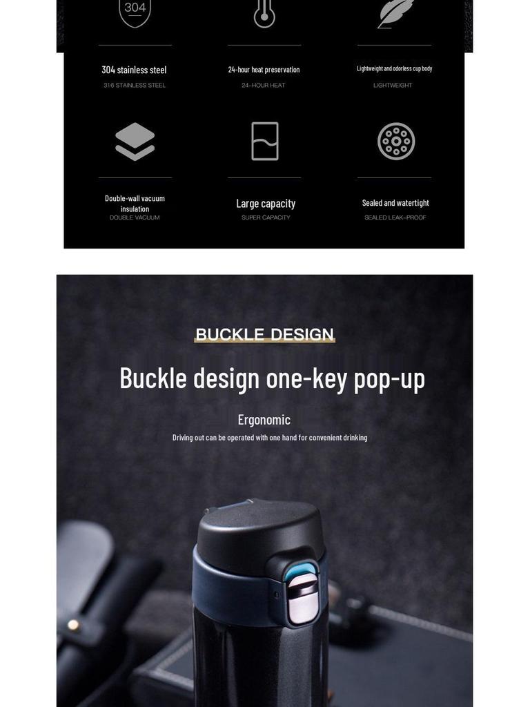 Double-Layer Vacuum Insulated 304 Stainless Steel Water Cup with Flip Lid - Portable & Thickened