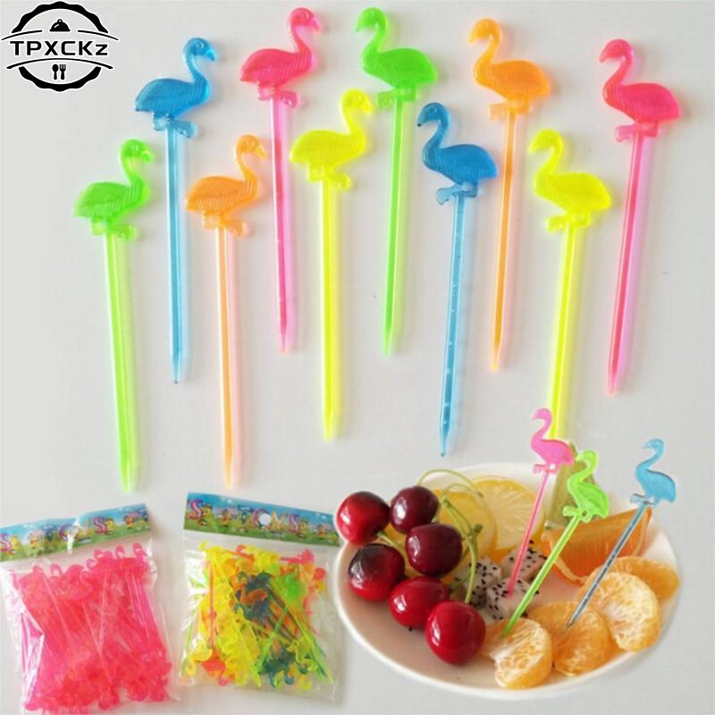 Party Supplies 50 Pcs Flamingo Food Picks Buffet Cupcake Fruit Fork Cake Dessert Salad Sticks Cocktail Toothpick Skewer Decor