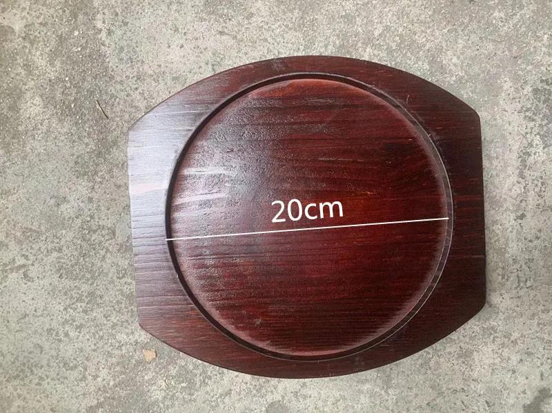 

Cast Iron Roasting Steak Pan Non Stick Roast Enamel Fried Pot Plate Frying Pan With Wooden Base Holder Cookware grill baking pan