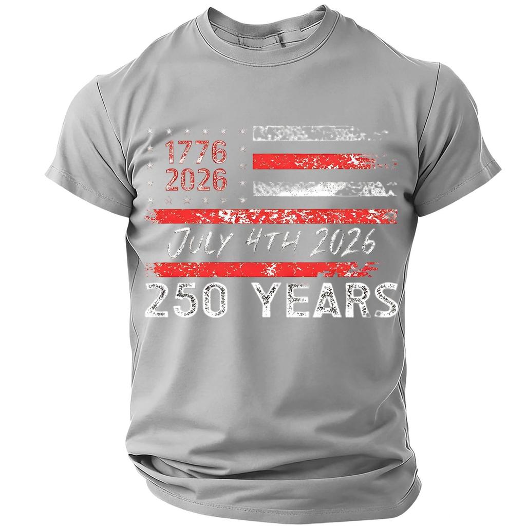 Men’s Casual Lightweight Short Sleeve Crew Neck T-Shirt with Printed Letter Graphic 1776 2026 July 4th 2026 250 Years Design Comfortable Fit